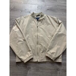 London Fog Men Khaki Bomber Jacket Lightweight Full Zip KHAK Ease Size Large Tan